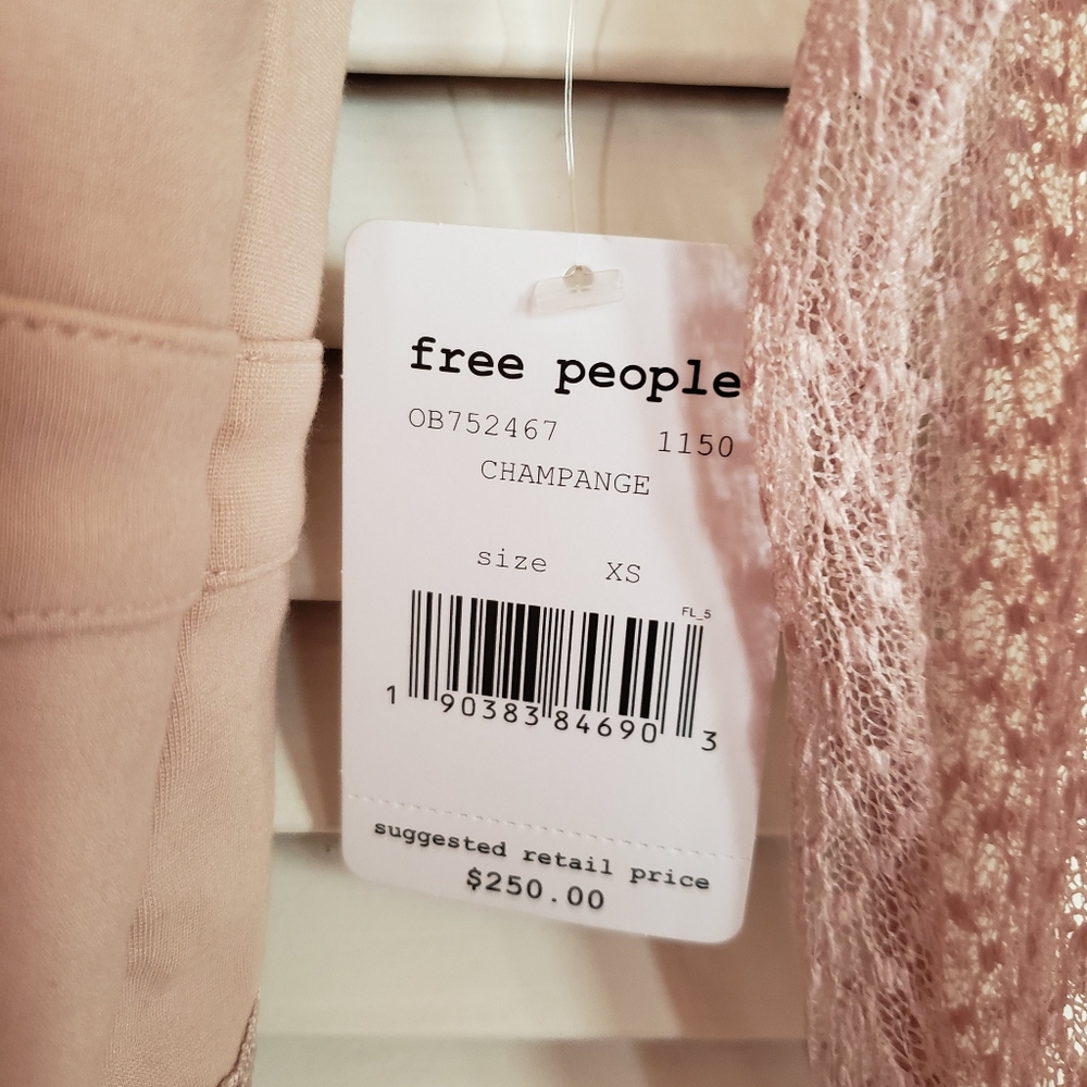 FINAL PRICE!! DONATING SOON⏰ NWT Free People Mixed Mesh Bodycon Dress Champagne - Picture 7 of 7